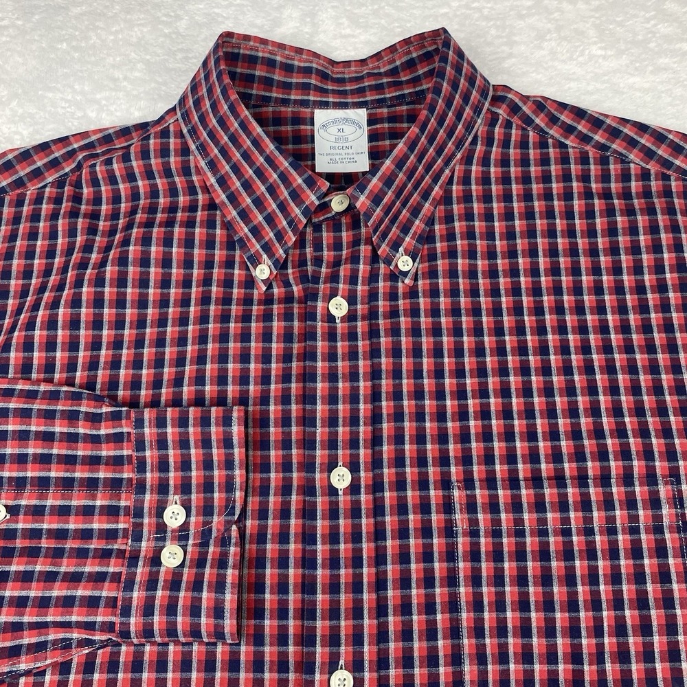 Brooks Brothers Shirt Mens XL Red/Blue Checks Regent Long Sleeves